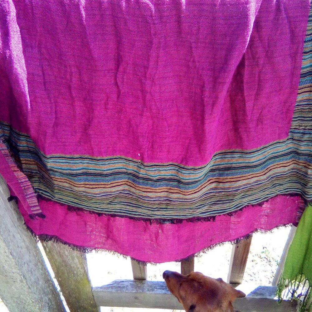 Double sided scarf one side is solid bright purple & the other side is stripped